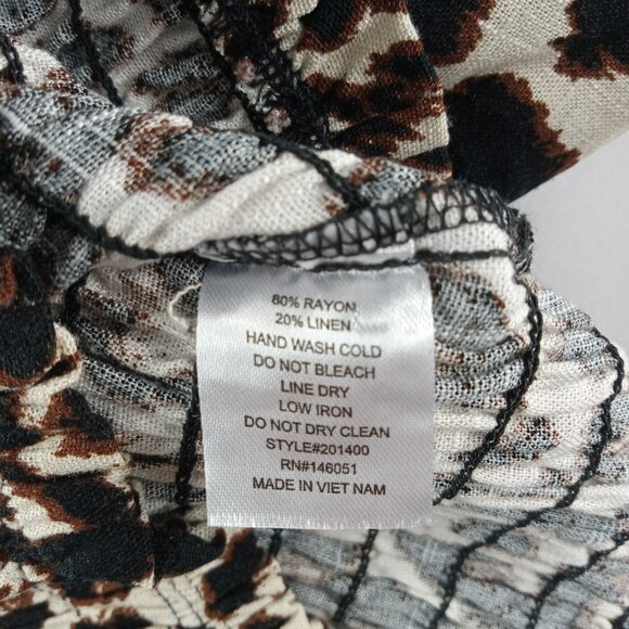 Monteau Puff Sleeve Smocked Crop Top Women's Size S Leopard Print Linen Blend - Picture 7 of 8